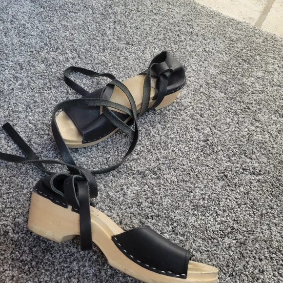 Loeffler Randall X Sven ankle tie clogs Black Leather 40 8.5 9 - Picture 13 of 13